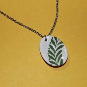 Green and White Ceramic Pendant Necklace